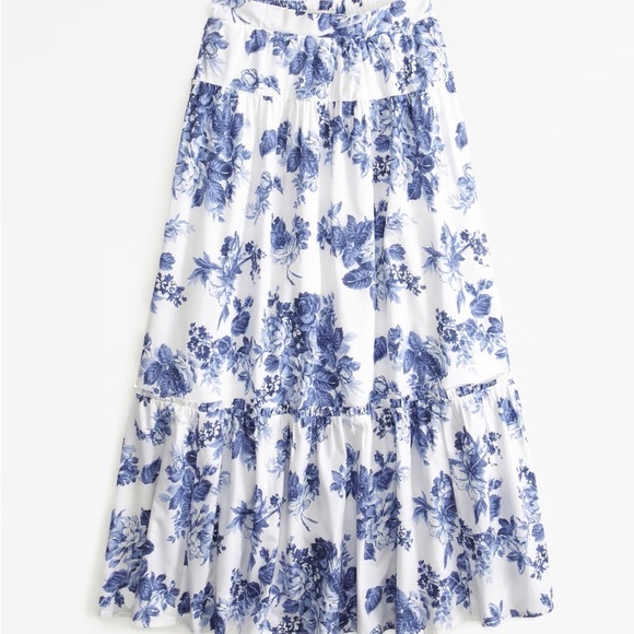 Abercrombie Poplin blue floral and White Tiered A-line Midi Skirt medium Spanish - Picture 2 of 6